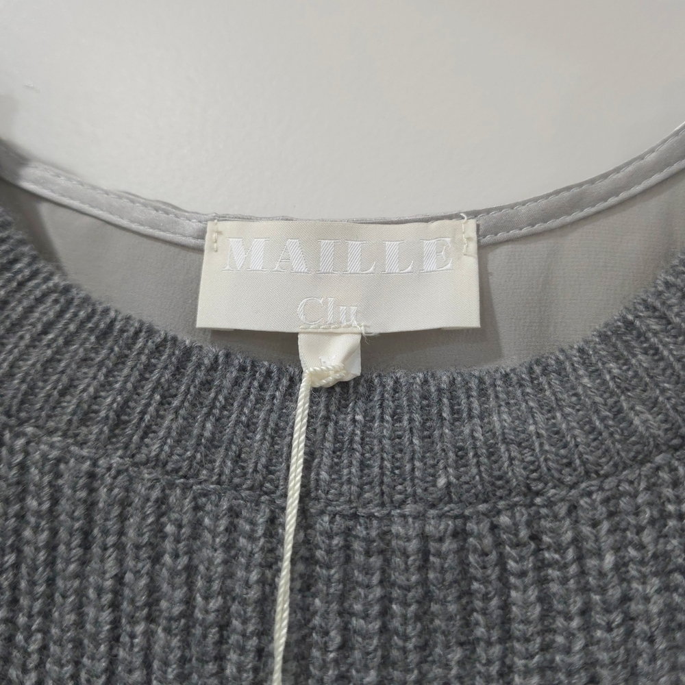 CLU Mixed Media Gray Silver Sleeveless Lambswool Knit Top with 100% Silk Details - Picture 7 of 14